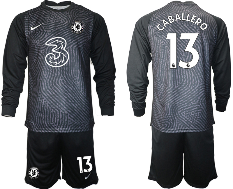 Men 2021 Chelsea black long sleeve goalkeeper #13 soccer jerseys->chelsea jersey->Soccer Club Jersey